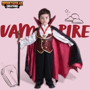 Kids Vampire Costume Deluxe Gothic Halloween Outfit Cape Vest Pants S 5-7